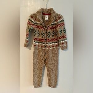 Carter's Festive Knit One Piece in Tan and Red
